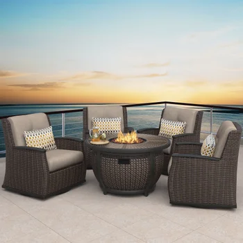 Cozy Evenings Await with the Agio Vermont 5-Piece Fire Outdoor Seating Set